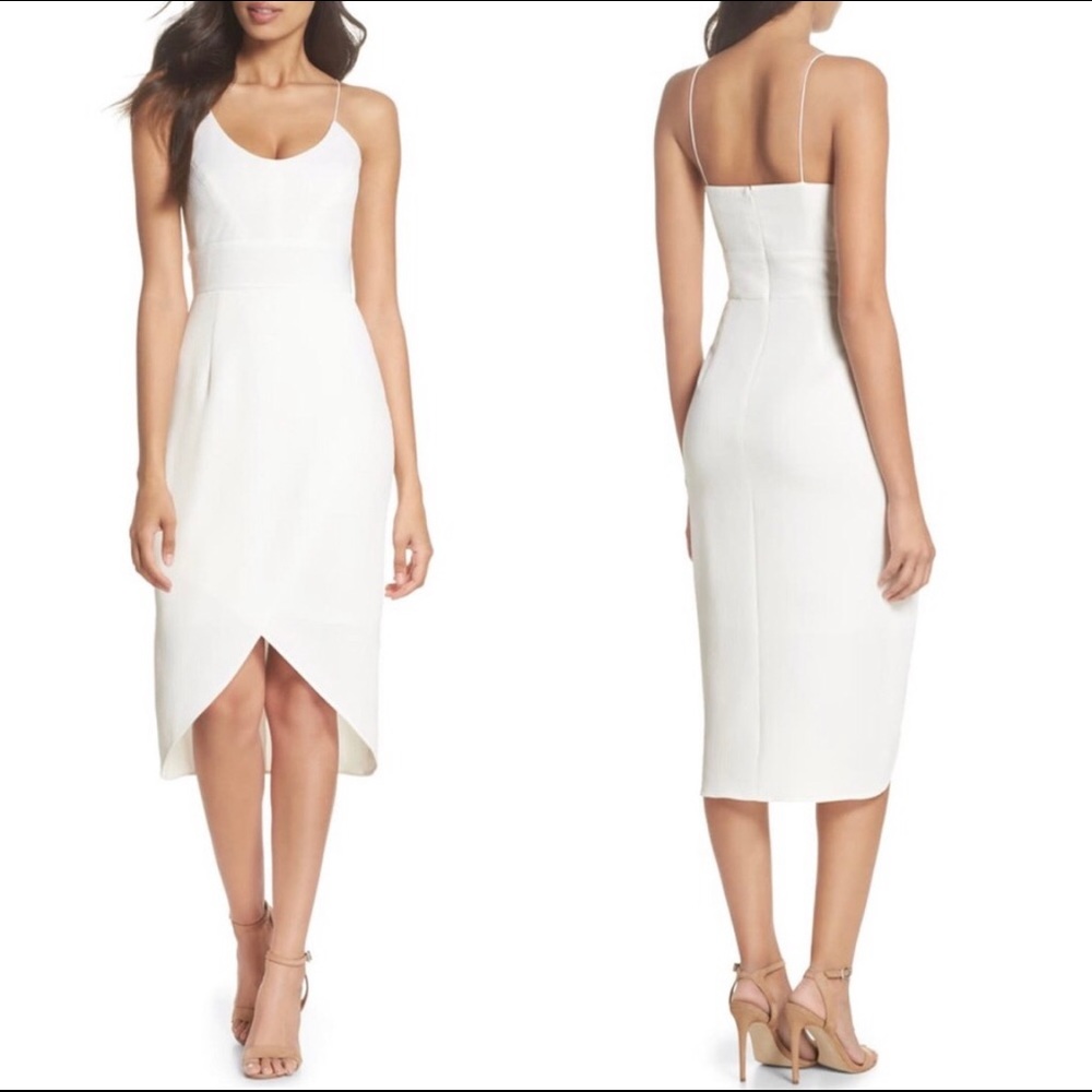 Chelsea28 White Micro Pleat Tulip Hem Dress
